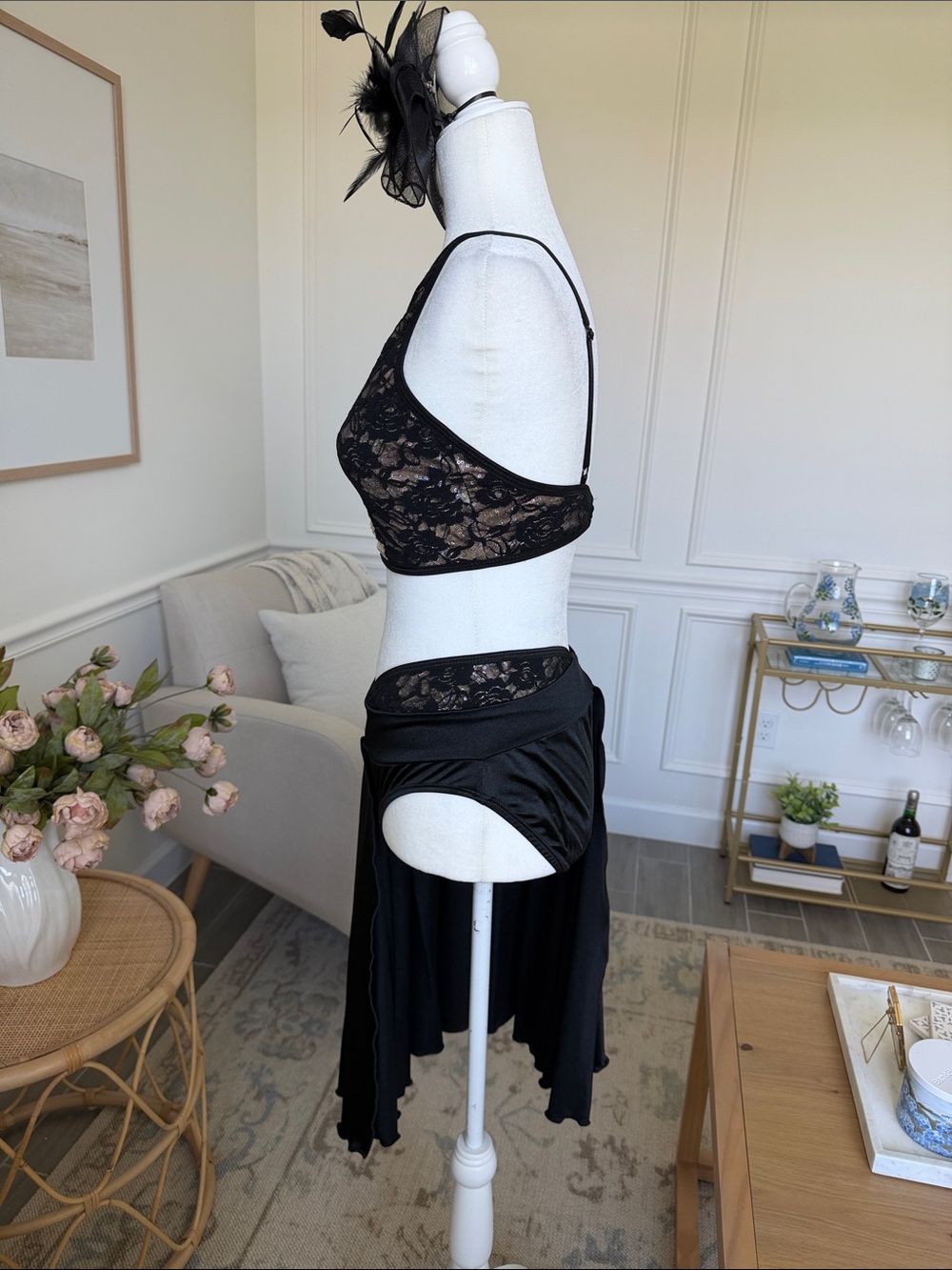 Pumpers Black Lace Jazz Dance Costume Adult M Musical Theatre Cabaret Solo - Picture 8 of 17